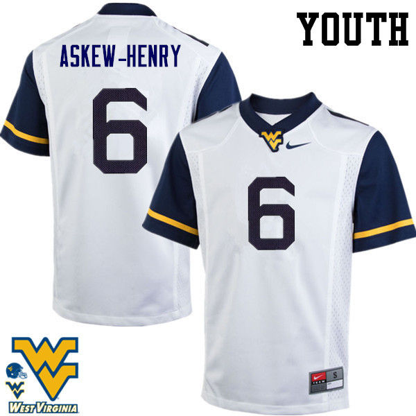 NCAA Youth Dravon Askew-Henry West Virginia Mountaineers White #6 Nike Stitched Football College Authentic Jersey DU23L11YP